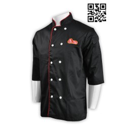 KI079 tailor made chef uniform black chef uniform 1/2 medium sleeves buttons two lines uniform hk hong kong supplier KI079 tailor made chef uniform black chef uniform 1/2 medium sleeves buttons two lines uniform hk hong kong supplier